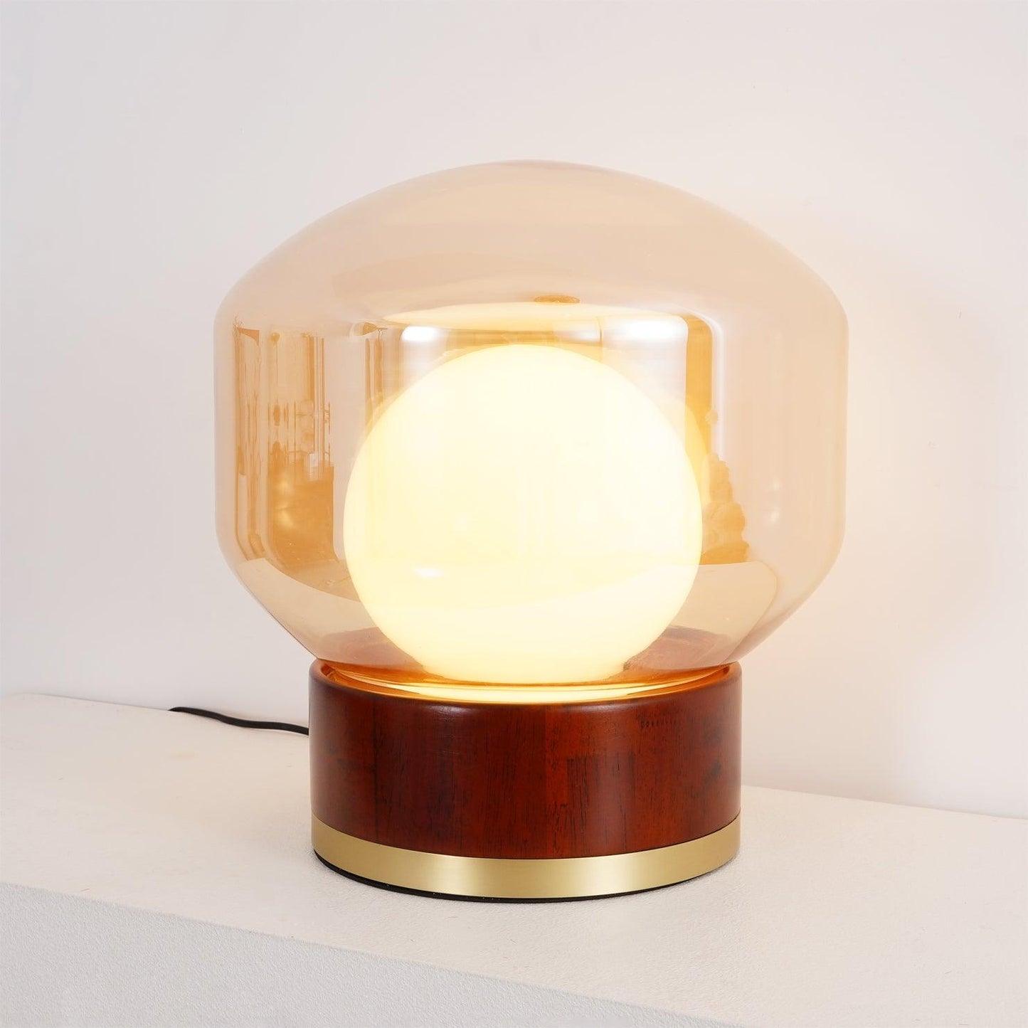 Rigel Table Lamp | Metal & Wood | Wine Red & Amber Shade