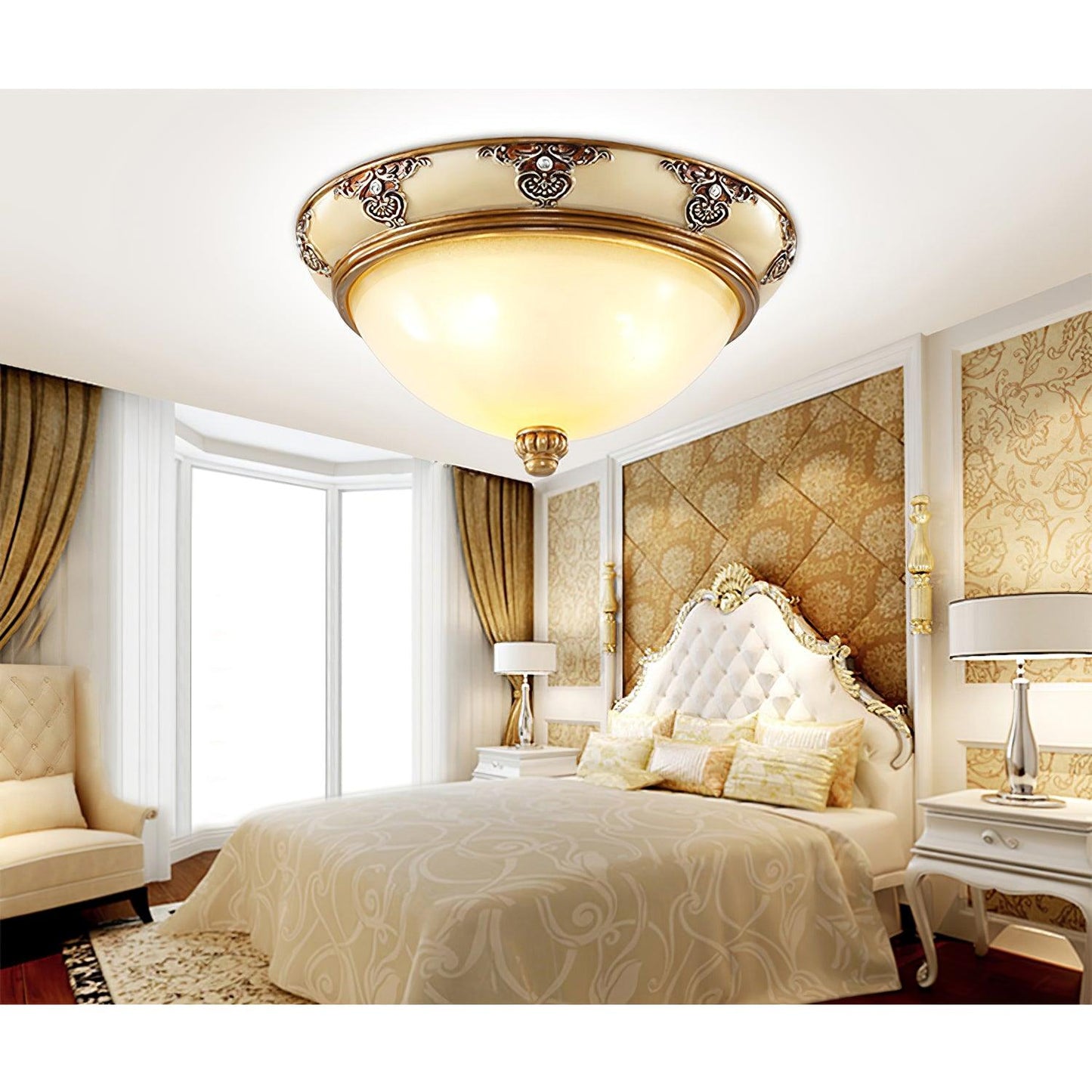 Brahm Flush Ceiling Light | Antique Beige | Frosted Glass