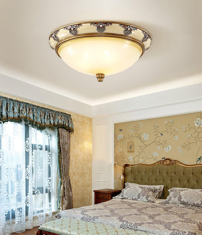 Brahm Flush Ceiling Light | Antique Beige | Frosted Glass