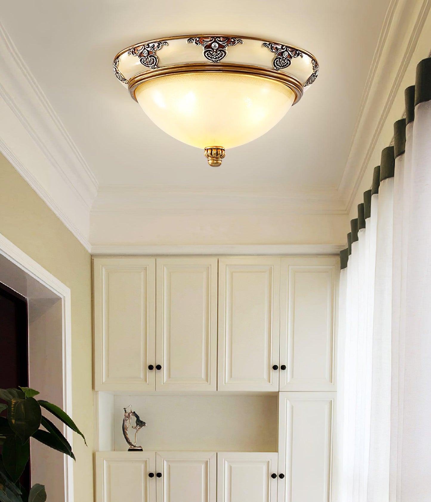 Brahm Flush Ceiling Light | Antique Beige | Frosted Glass