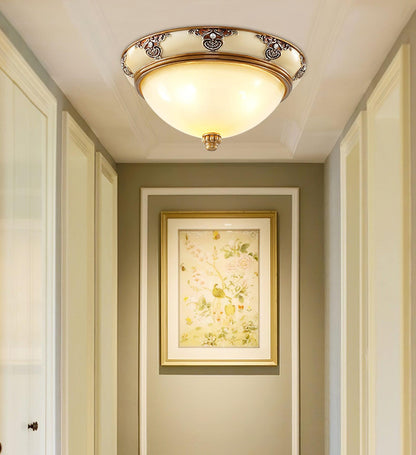 Brahm Flush Ceiling Light | Antique Beige | Frosted Glass
