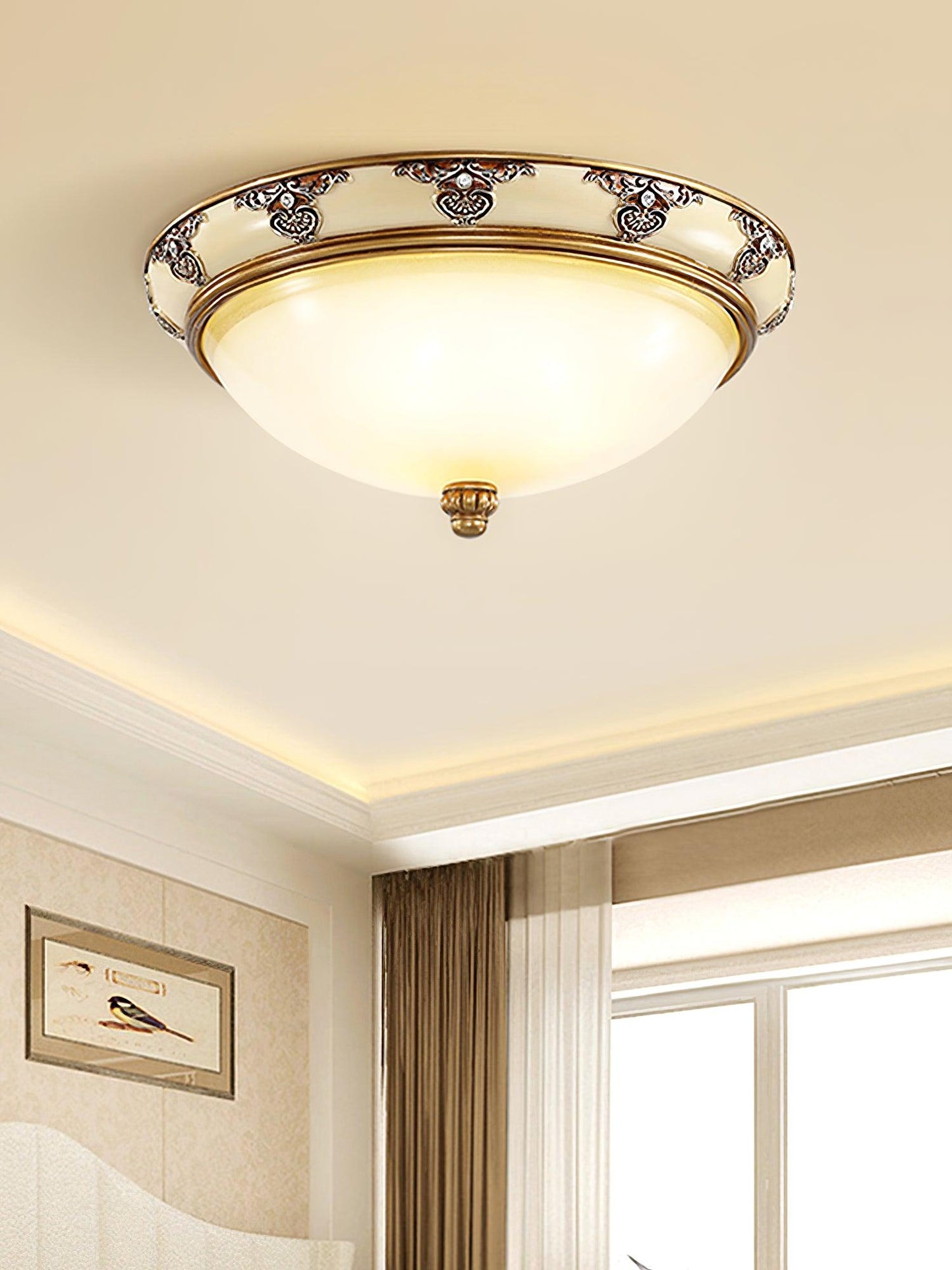 Brahm Flush Ceiling Light | Antique Beige | Frosted Glass