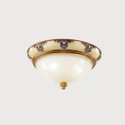 Brahm Flush Ceiling Light | Antique Beige | Frosted Glass
