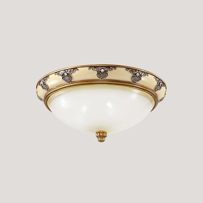 Brahm Flush Ceiling Light | Antique Beige | Frosted Glass