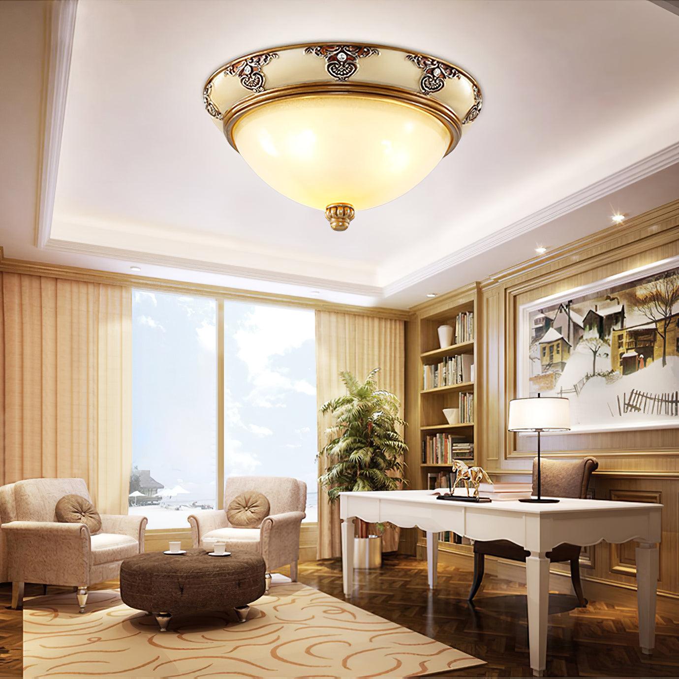 Brahm Flush Ceiling Light | Antique Beige | Frosted Glass