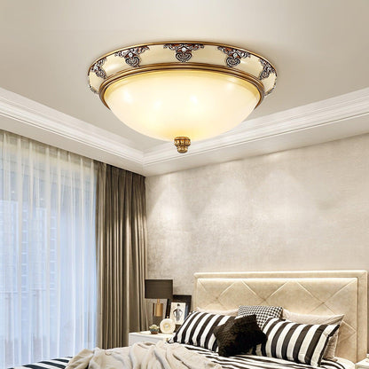 Brahm Flush Ceiling Light | Antique Beige | Frosted Glass