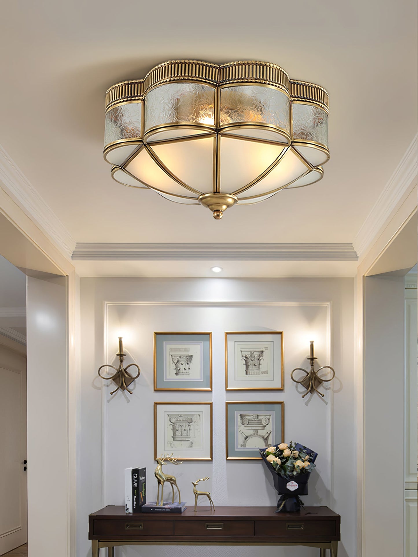 Brass Domed Ceiling Lamp | Brass & Glass | White Shade