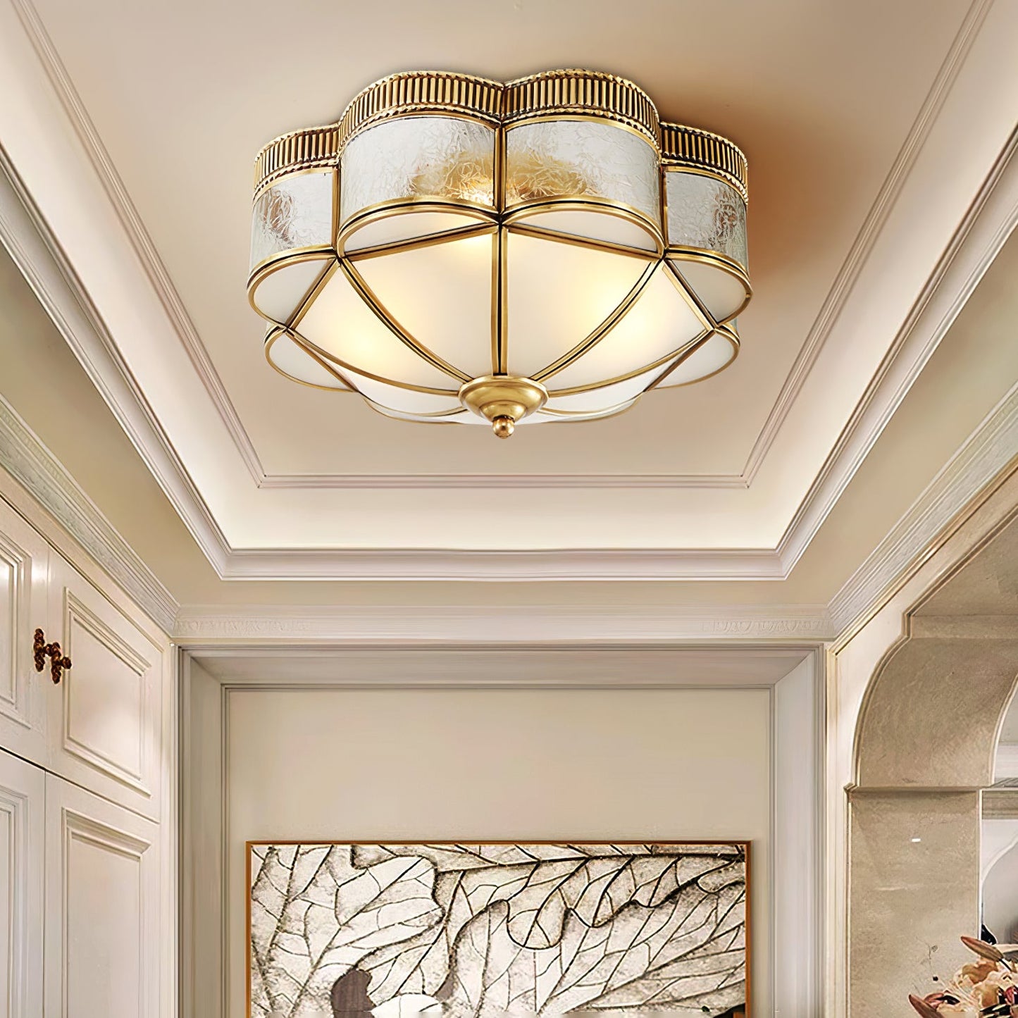 Brass Domed Ceiling Lamp | Brass & Glass | White Shade
