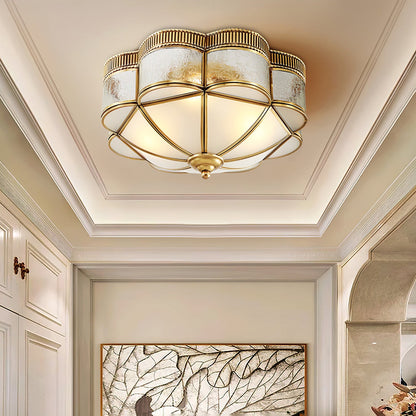 Brass Domed Ceiling Lamp | Brass & Glass | White Shade