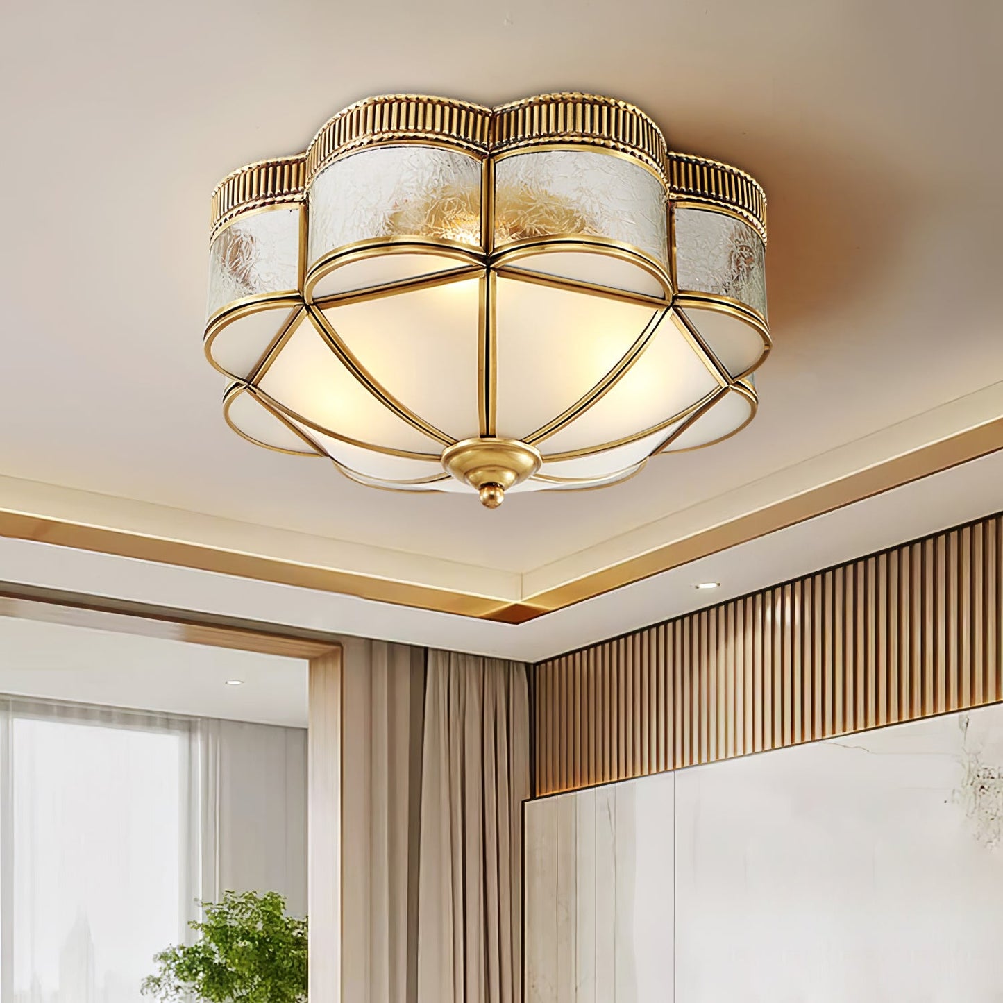 Brass Domed Ceiling Lamp | Brass & Glass | White Shade
