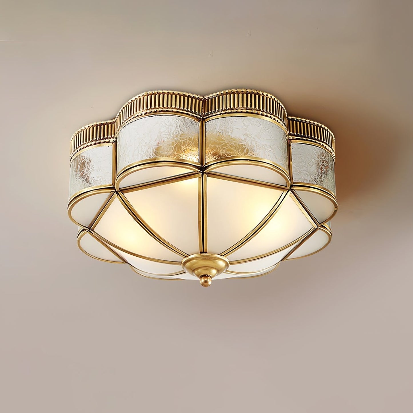 Brass Domed Ceiling Lamp | Brass & Glass | White Shade
