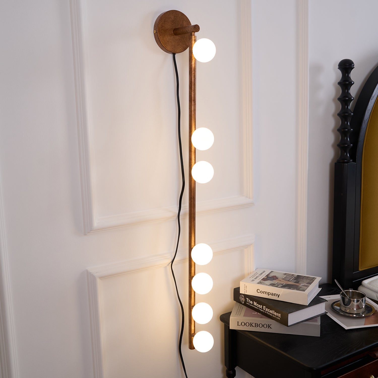 Brass Glass Tube Plug-in Wall Lamp | Brass & Glass | White
