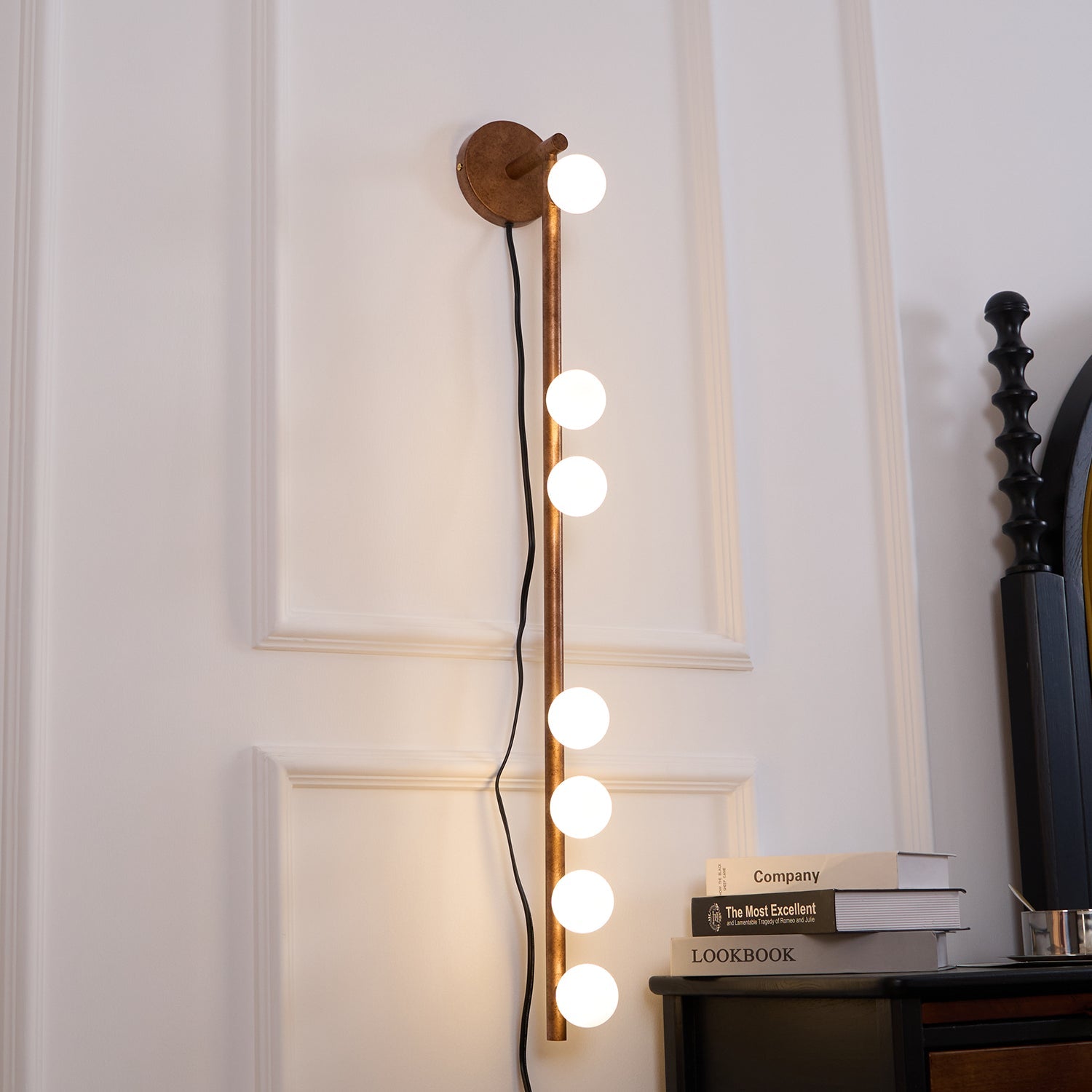 Brass Glass Tube Plug-in Wall Lamp | Brass & Glass | White