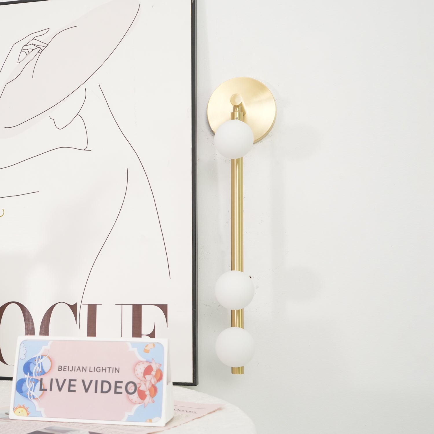 Brass Glass Tube Plug-in Wall Lamp | Brass & Glass | White