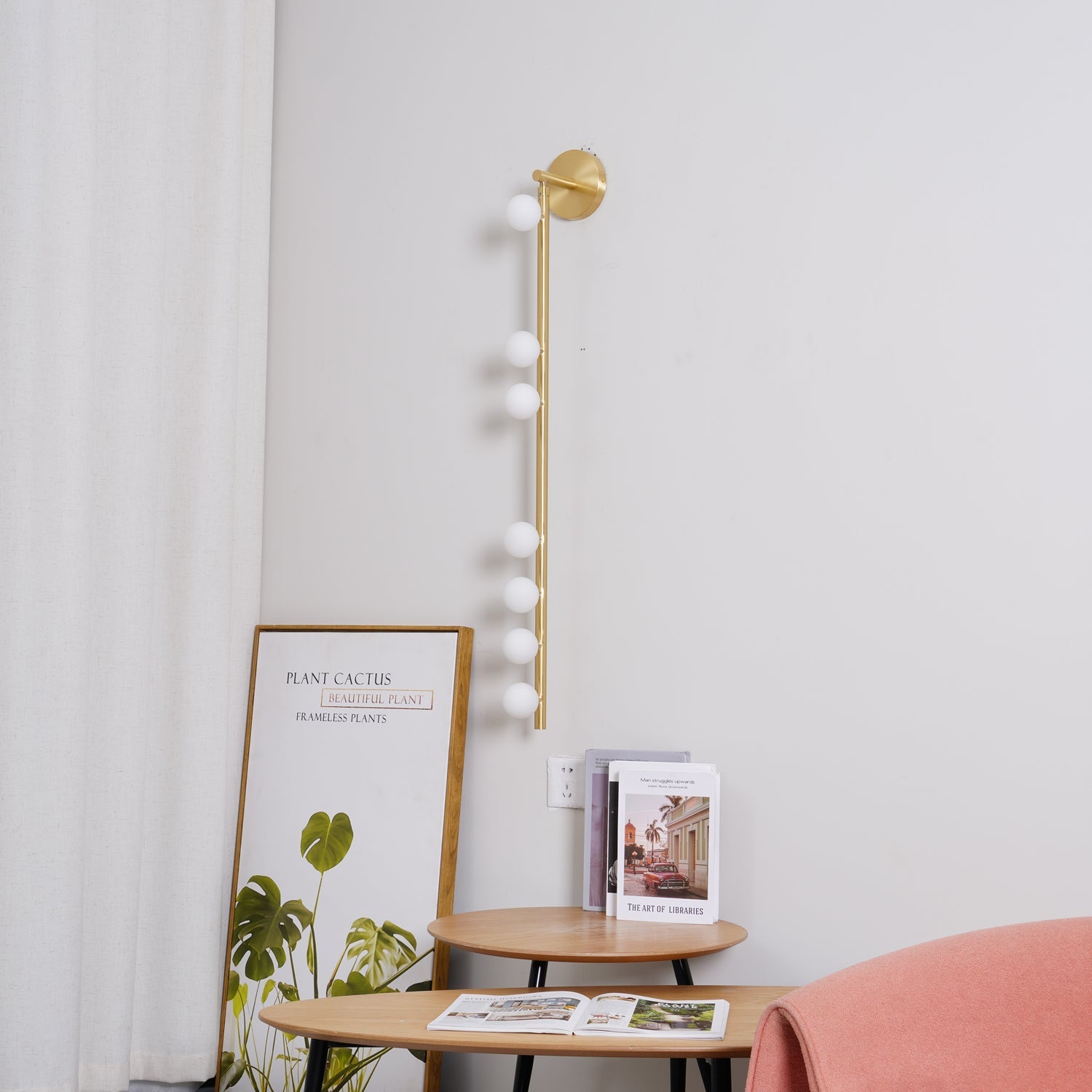 Brass Glass Tube Wall Lamp | Warm LED Illumination | Set of 2