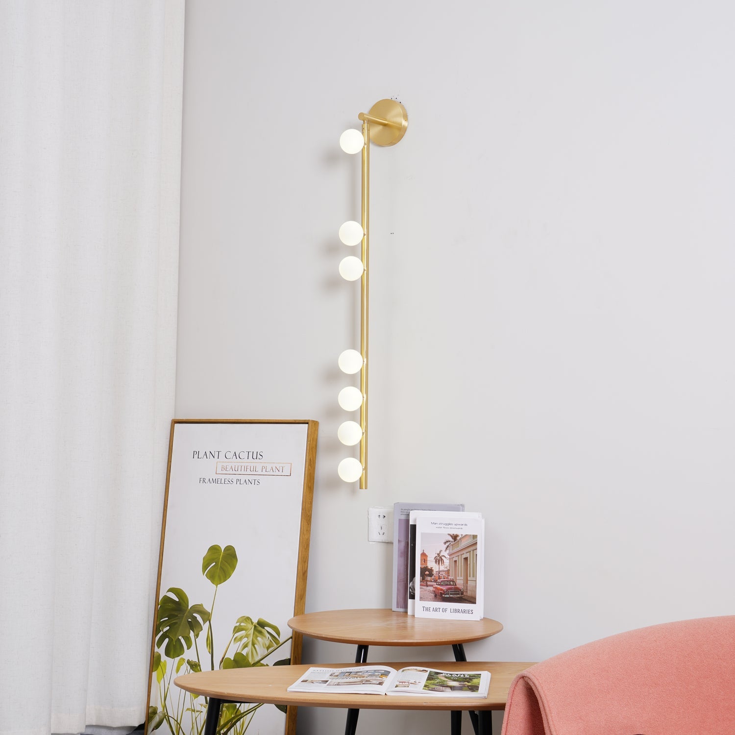 Brass Glass Tube Plug-in Wall Lamp | Brass & Glass | White
