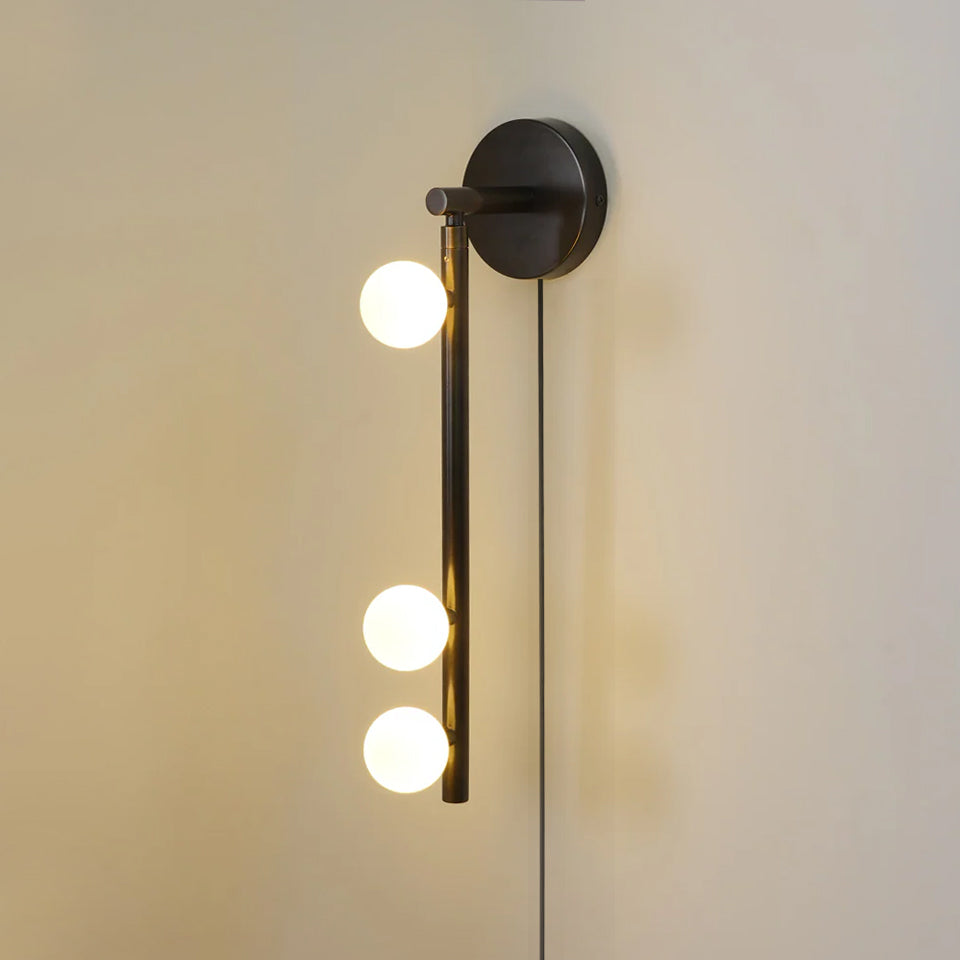 Brass Glass Tube Plug-in Wall Lamp | Brass & Glass | White