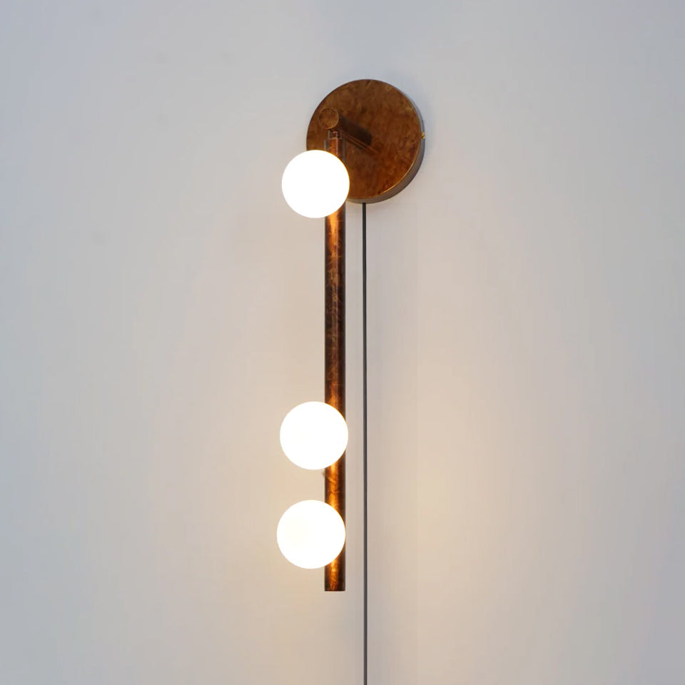 Brass Glass Tube Plug-in Wall Lamp | Brass & Glass | White