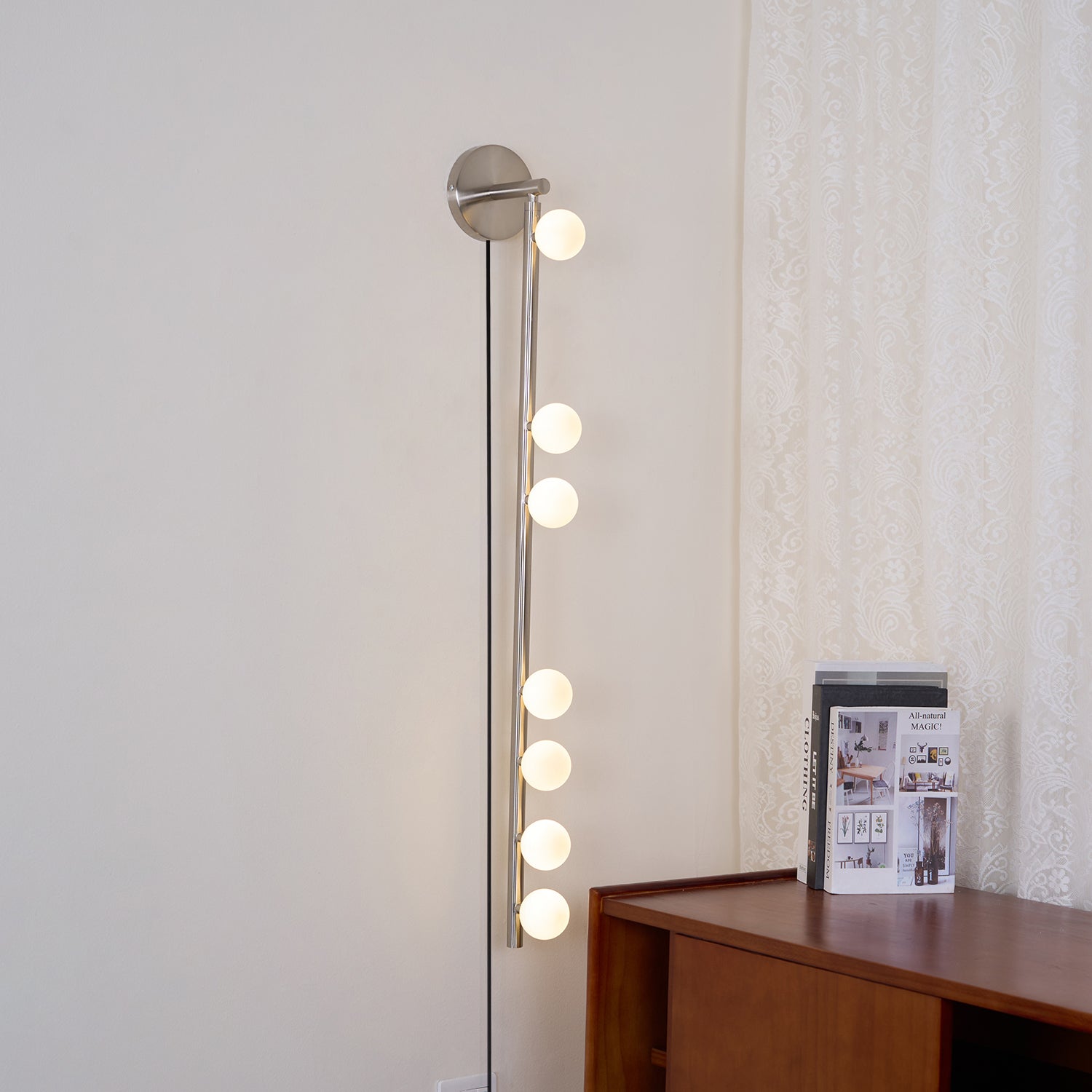 Brass Glass Tube Plug-in Wall Lamp | Brass & Glass | White