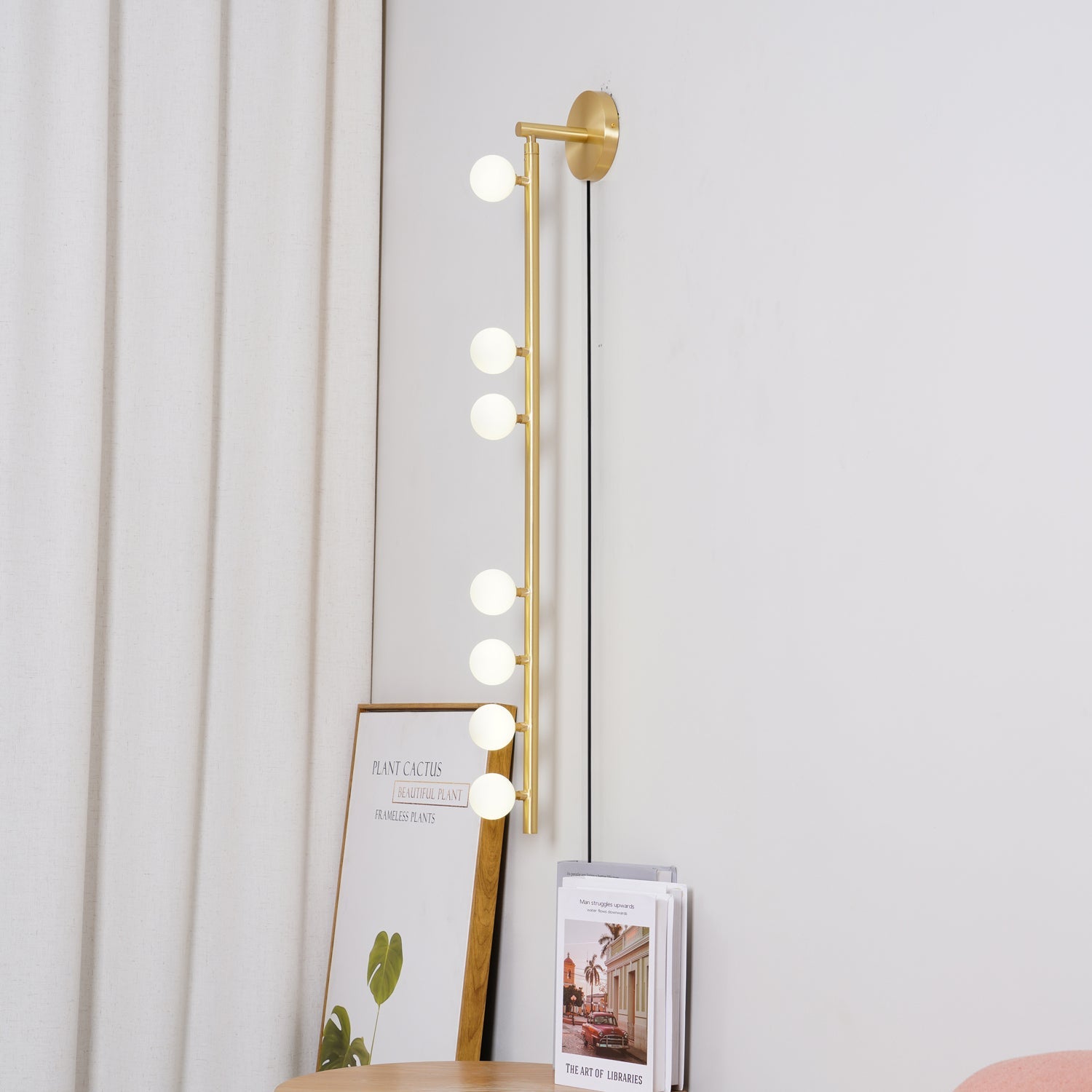 Brass Glass Tube Plug-in Wall Lamp | Brass & Glass | White
