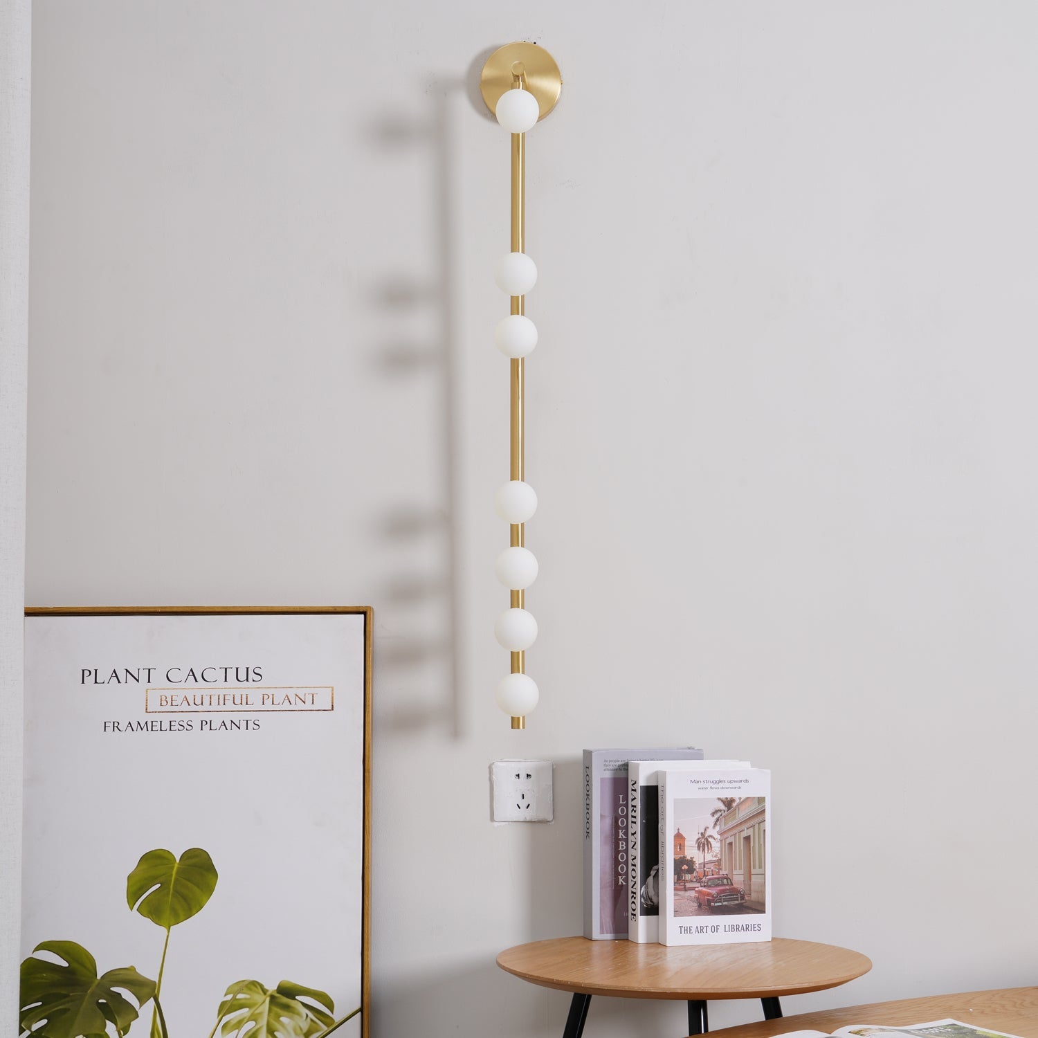 Brass Glass Tube Plug-in Wall Lamp | Brass & Glass | White