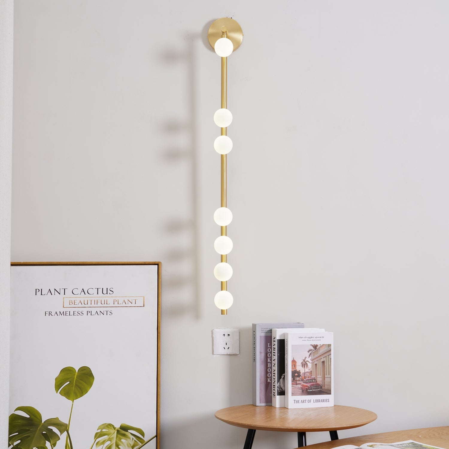 Brass Glass Tube Plug-in Wall Lamp | Brass & Glass | White