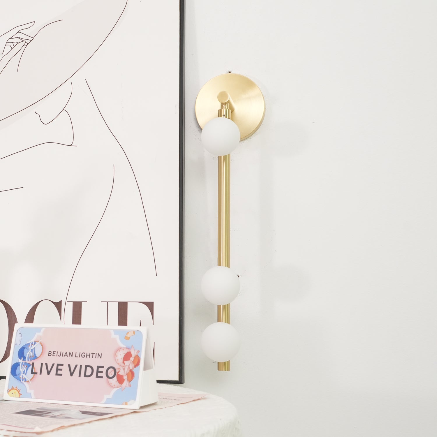 Brass Glass Tube Plug-in Wall Lamp | Brass & Glass | White