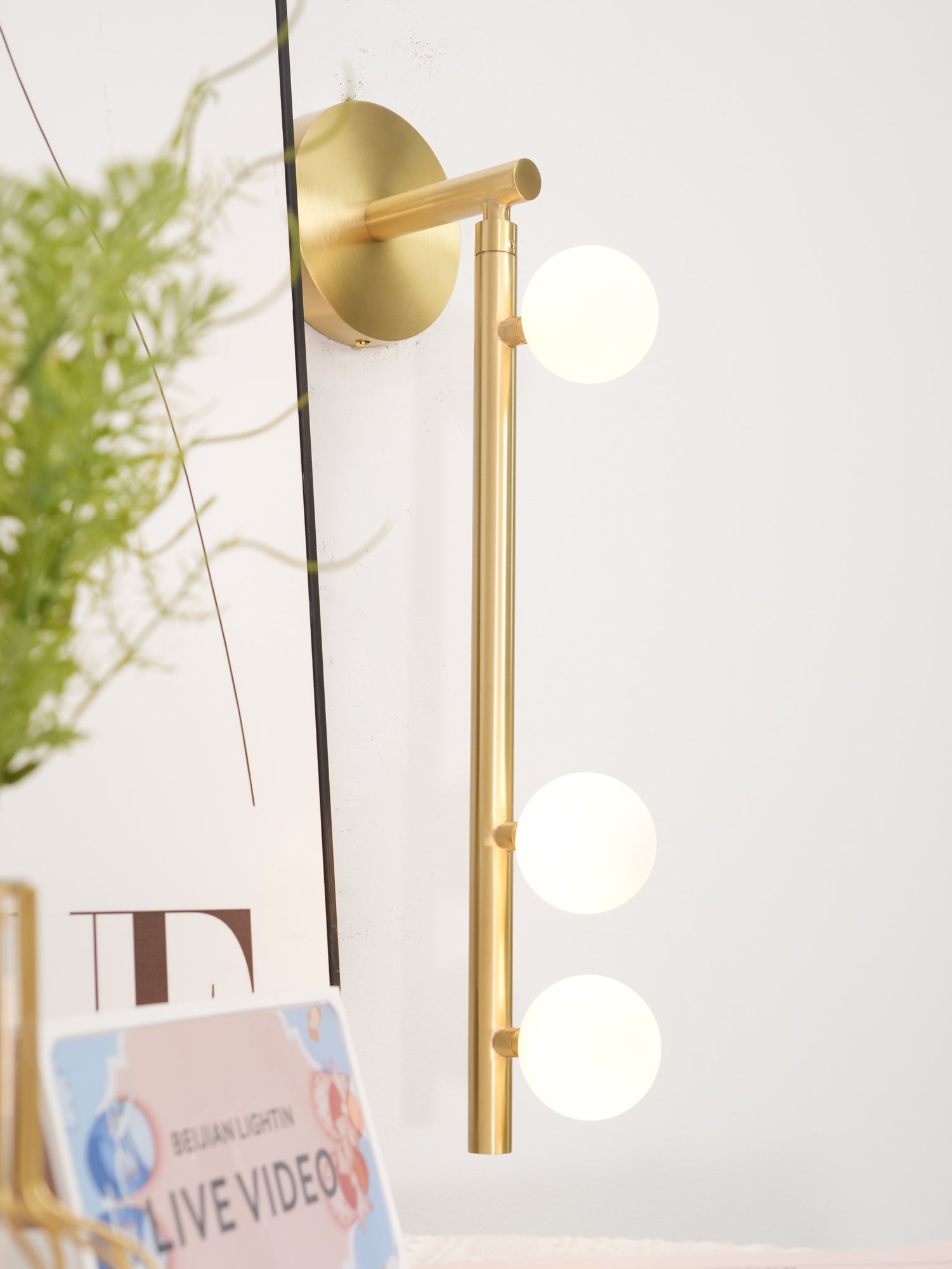 Brass Glass Tube Plug-in Wall Lamp | Brass & Glass | White