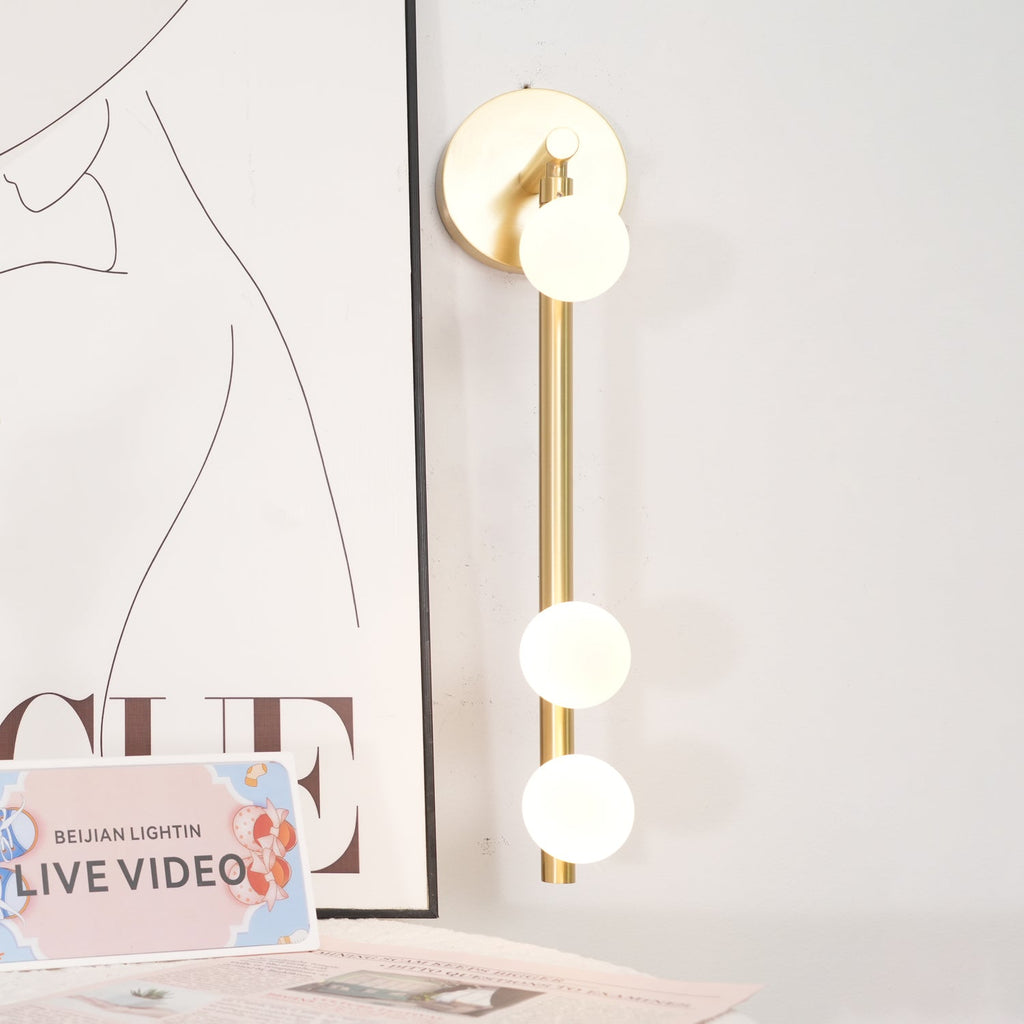 Brass Glass Tube Wall Lamp | Warm LED Illumination | Set of 2