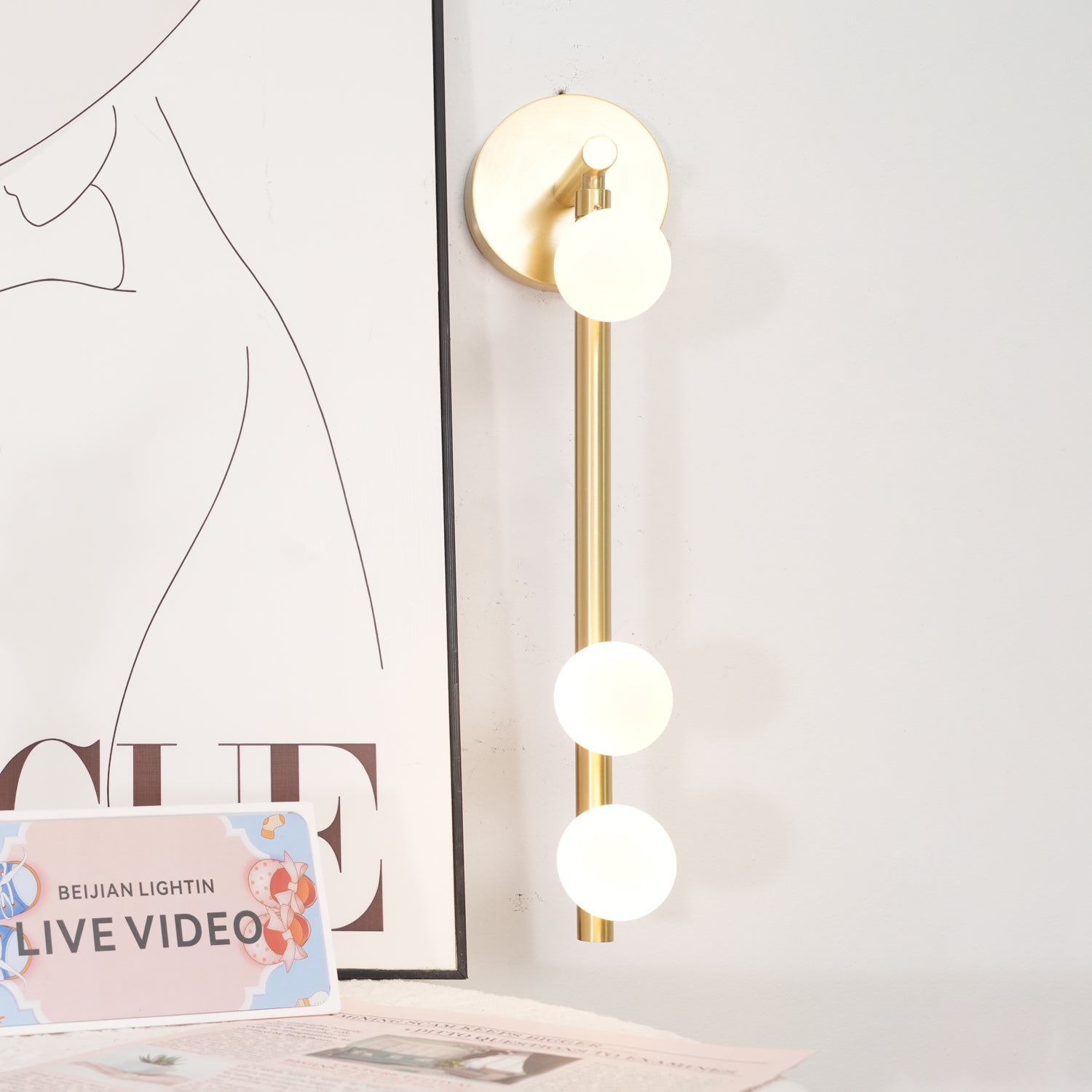 Brass Glass Tube Wall Lamp | Warm LED Illumination | Set of 2