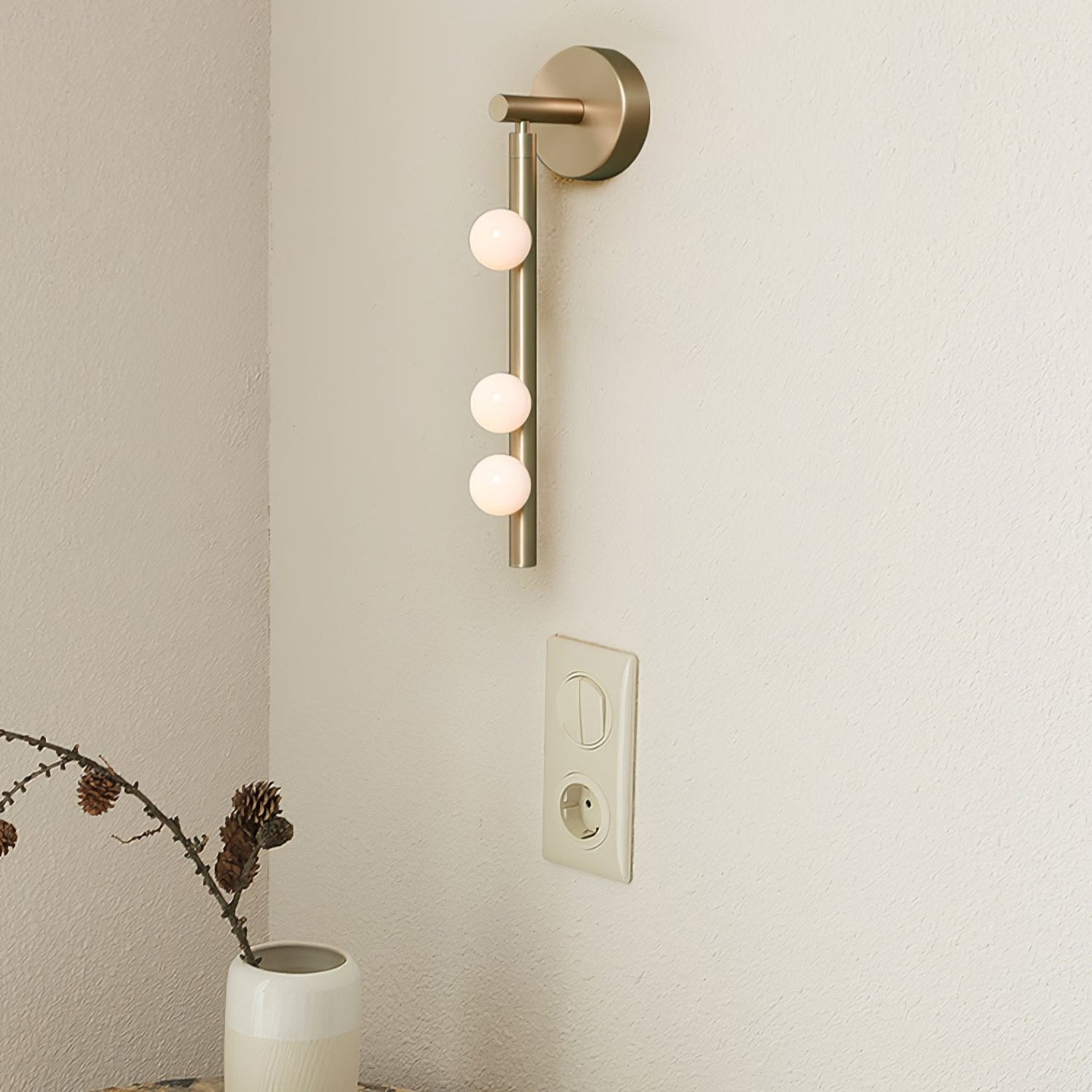 Brass Glass Tube Plug-in Wall Lamp | Brass & Glass | White
