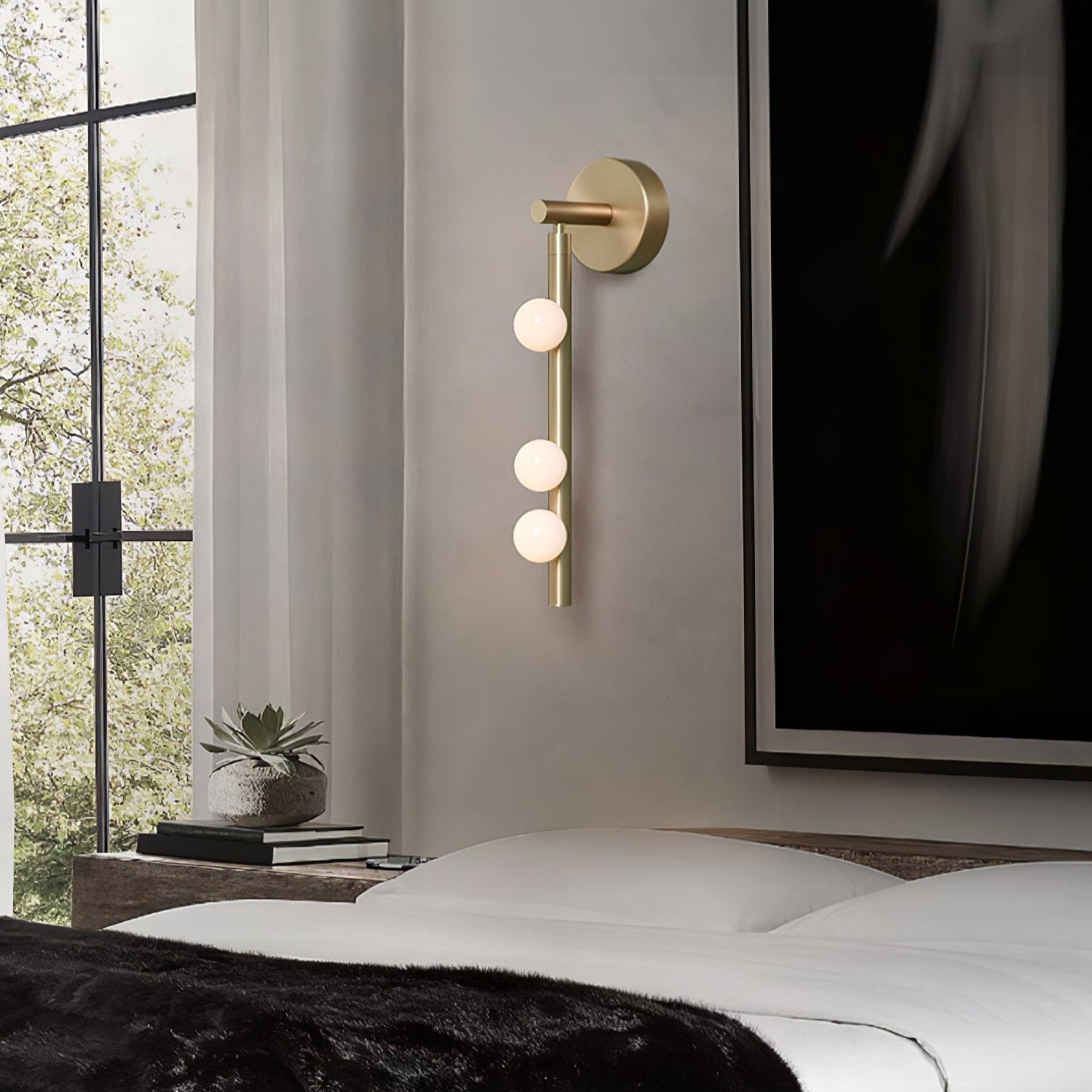 Brass Glass Tube Plug-in Wall Lamp | Brass & Glass | White