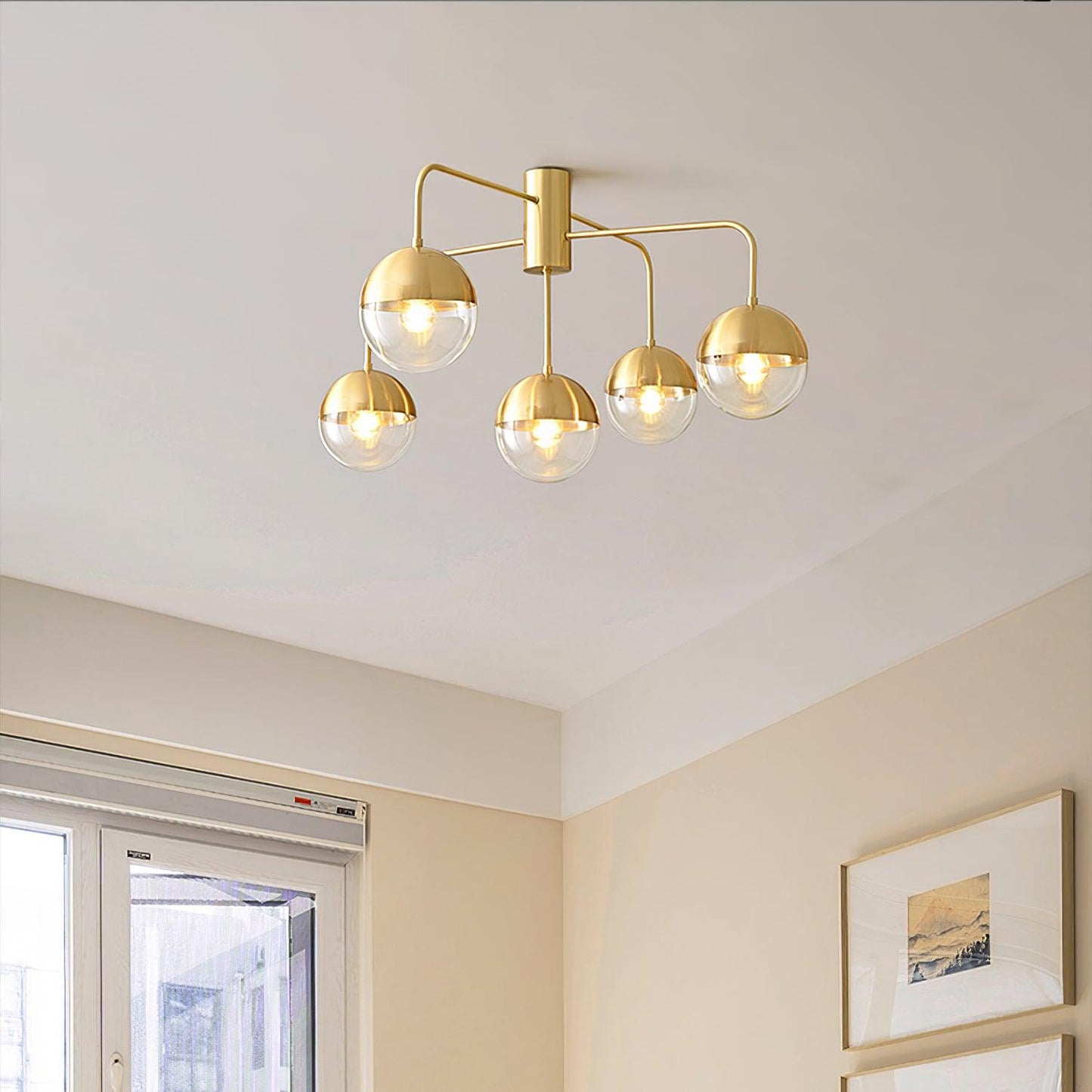 Brass Ceiling Lamp | Glass & Brass | Gold or Black Finish