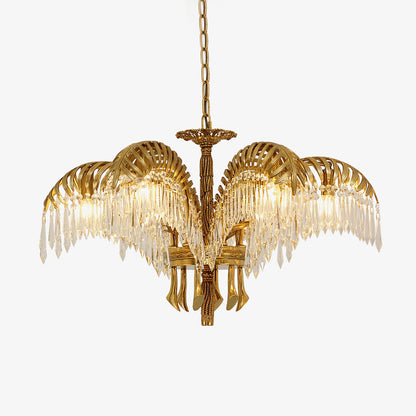 Palm Leaf Crystal Chandelier | Handcrafted Brass & Crystal | 3, 6, 8 Heads