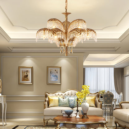 Palm Leaf Crystal Chandelier | Handcrafted Brass & Crystal | 3, 6, 8 Heads