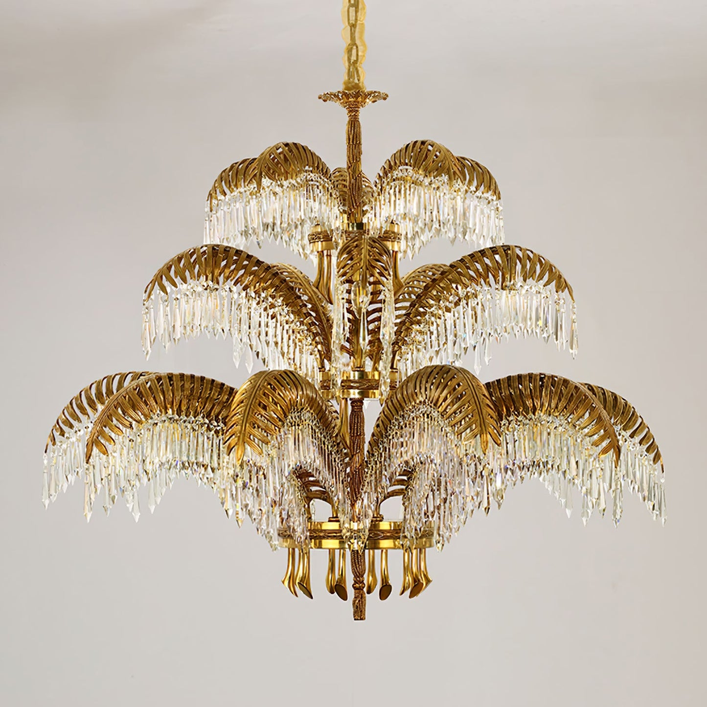 Palm Leaf Crystal Chandelier | Handcrafted Brass & Crystal | 3, 6, 8 Heads