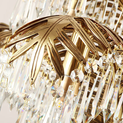 Palm Leaf Crystal Chandelier | Handcrafted Brass & Crystal | 3, 6, 8 Heads