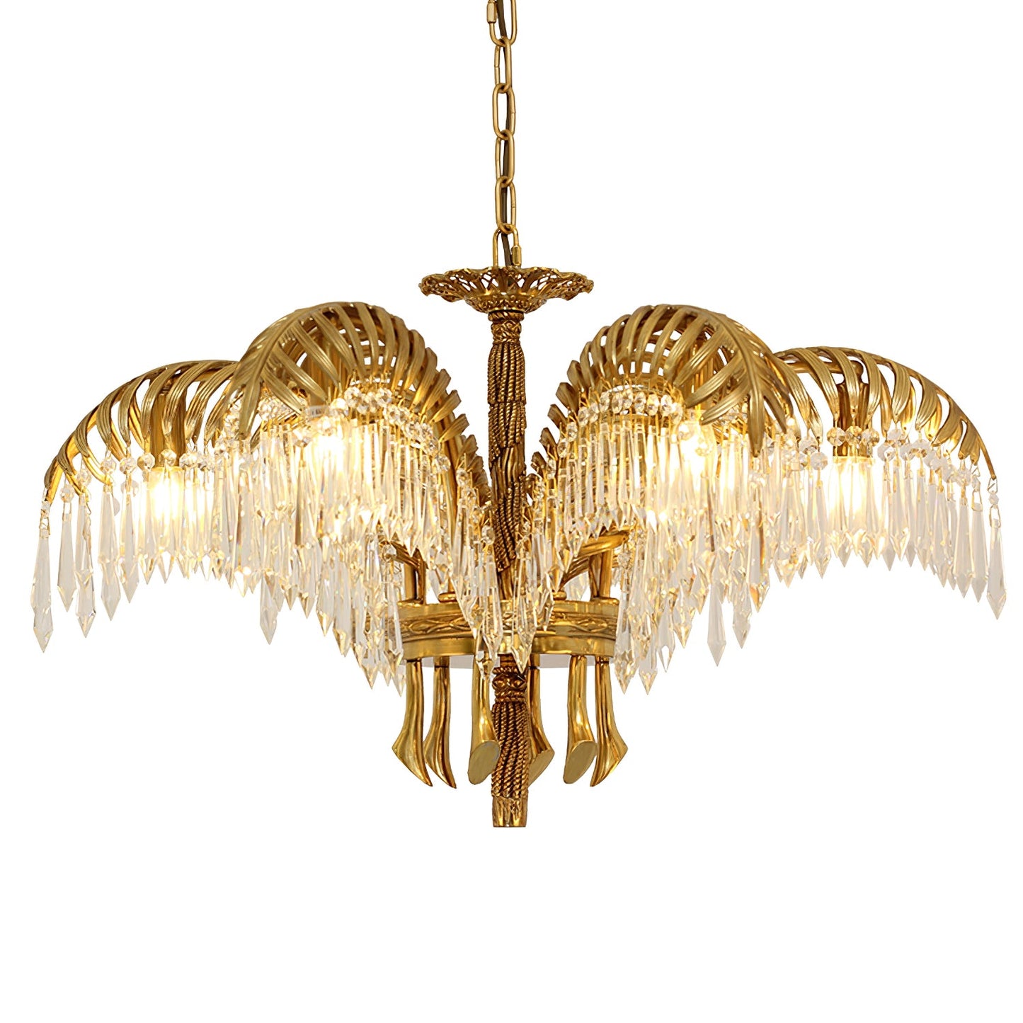 Palm Leaf Crystal Chandelier | Handcrafted Brass & Crystal | 3, 6, 8 Heads