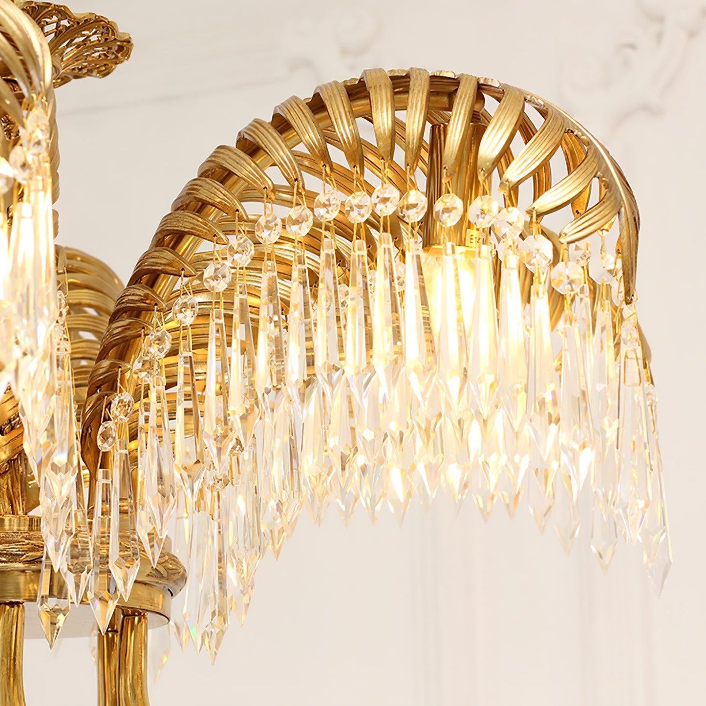 Palm Leaf Crystal Chandelier | Handcrafted Brass & Crystal | 3, 6, 8 Heads