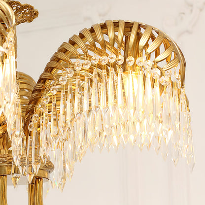 Palm Leaf Crystal Chandelier | Handcrafted Brass & Crystal | 3, 6, 8 Heads