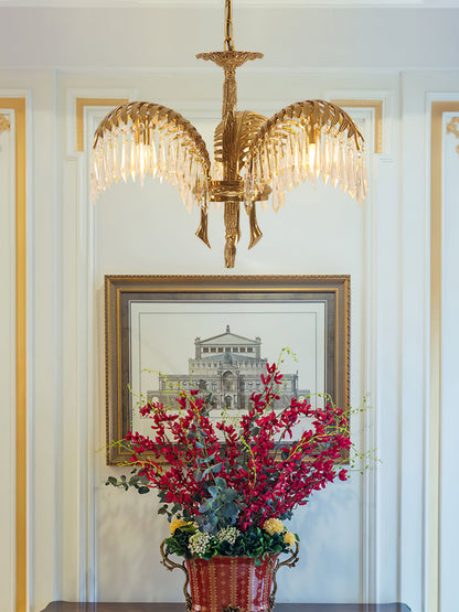Palm Leaf Crystal Chandelier | Handcrafted Brass & Crystal | 3, 6, 8 Heads