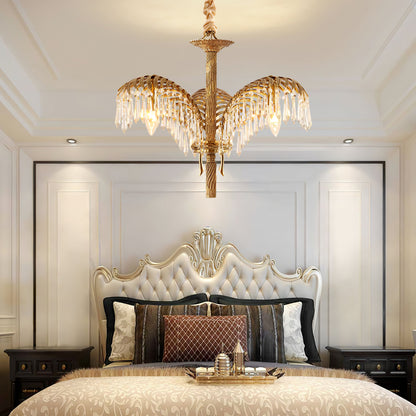 Palm Leaf Crystal Chandelier | Handcrafted Brass & Crystal | 3, 6, 8 Heads