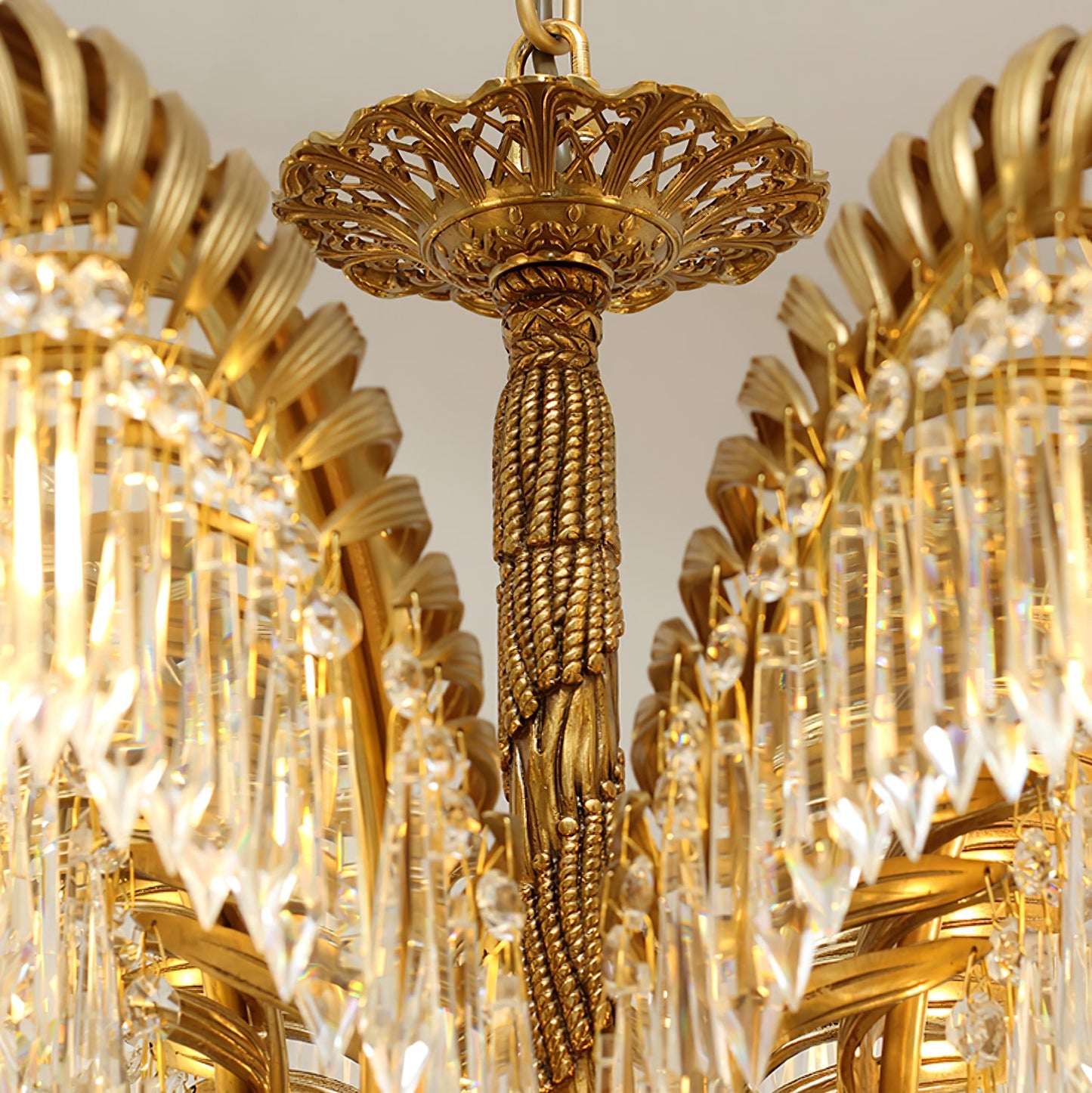 Palm Leaf Crystal Chandelier | Handcrafted Brass & Crystal | 3, 6, 8 Heads