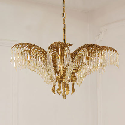 Palm Leaf Crystal Chandelier | Handcrafted Brass & Crystal | 3, 6, 8 Heads