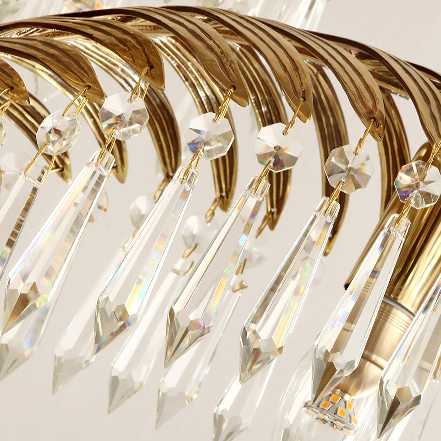 Palm Leaf Crystal Chandelier | Handcrafted Brass & Crystal | 3, 6, 8 Heads