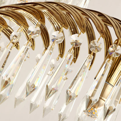 Palm Leaf Crystal Chandelier | Handcrafted Brass & Crystal | 3, 6, 8 Heads