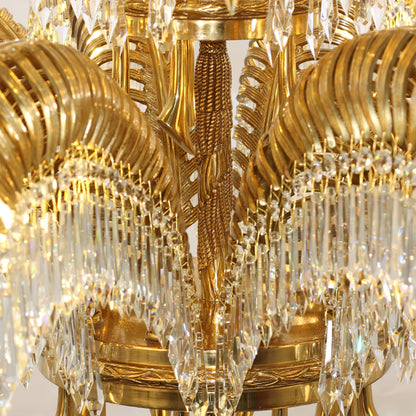 Palm Leaf Crystal Chandelier | Handcrafted Brass & Crystal | 3, 6, 8 Heads