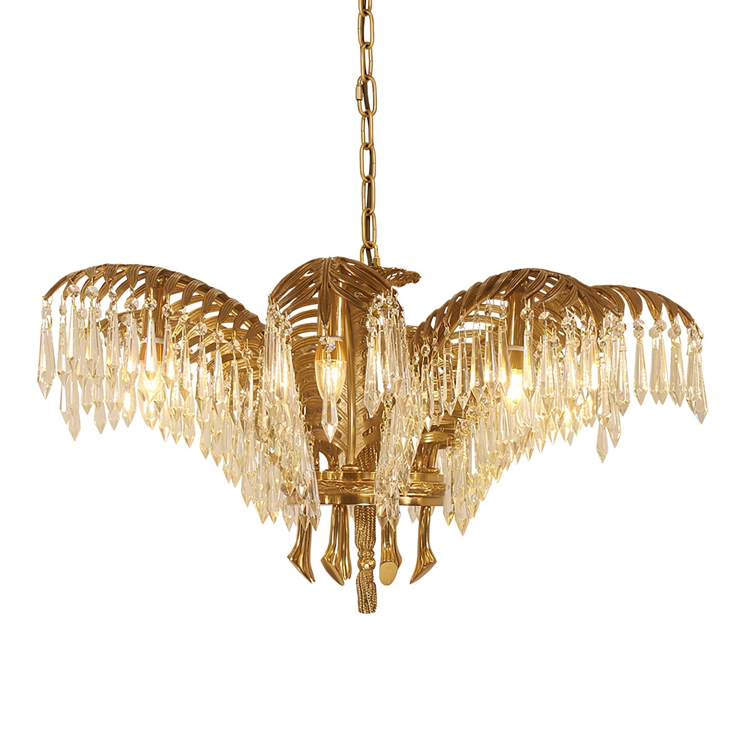 Palm Leaf Crystal Chandelier | Handcrafted Brass & Crystal | 3, 6, 8 Heads