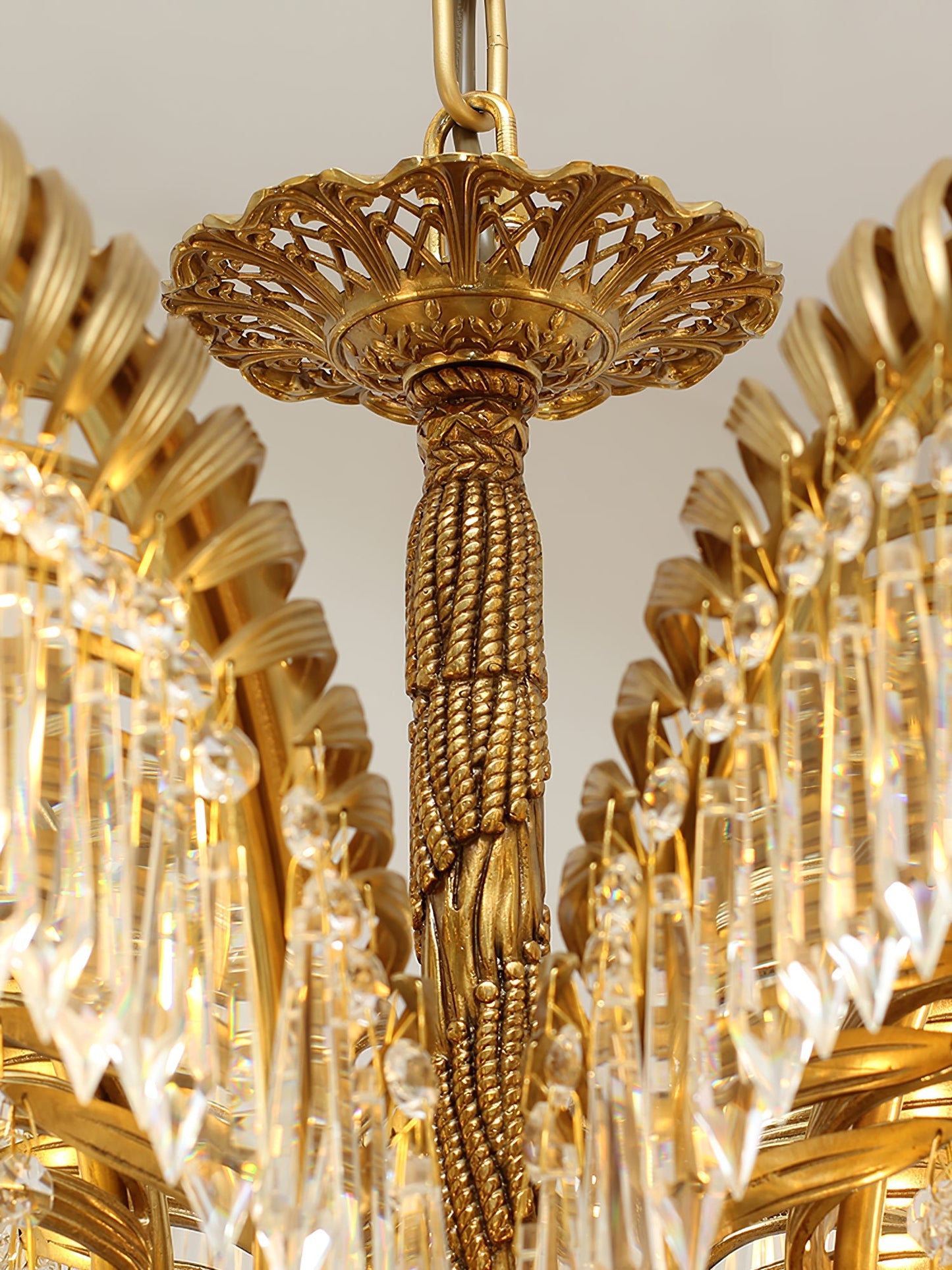 Palm Leaf Crystal Chandelier | Handcrafted Brass & Crystal | 3, 6, 8 Heads