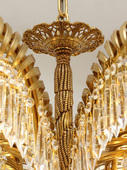 Palm Leaf Crystal Chandelier | Handcrafted Brass & Crystal | 3, 6, 8 Heads